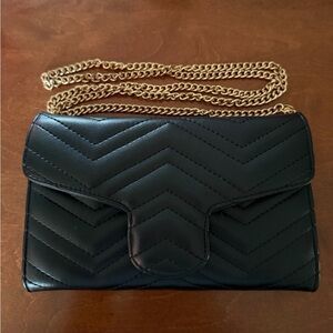 Black Crossbody Bag with Gold Chain